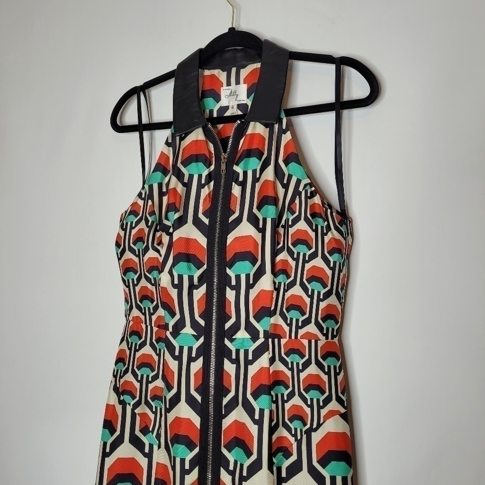 Milly Green, Red and Black Geometric Sheath Dress - Picture 5 of 15